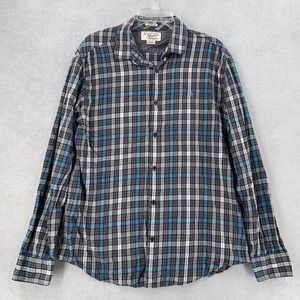 Penguin Classic Fit Blue Black Gray Madras Plaid Flannel Button‎ Shirt Mens Lg